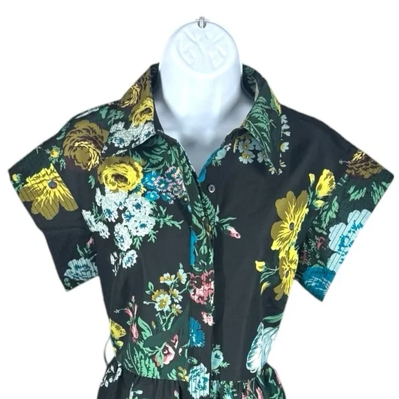 Tuckernuck Verdant Floral Chloe Midi Dress NWT S Green Shirt Dress No Belt - Picture 5 of 11